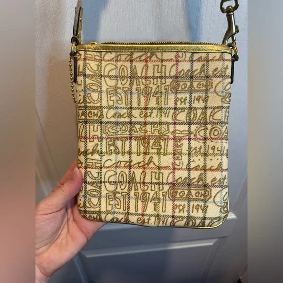 COACH Tattersall Graffiti Swingpack Crossbody Bag Heritage Purse Metal G… - Picture 3 of 11